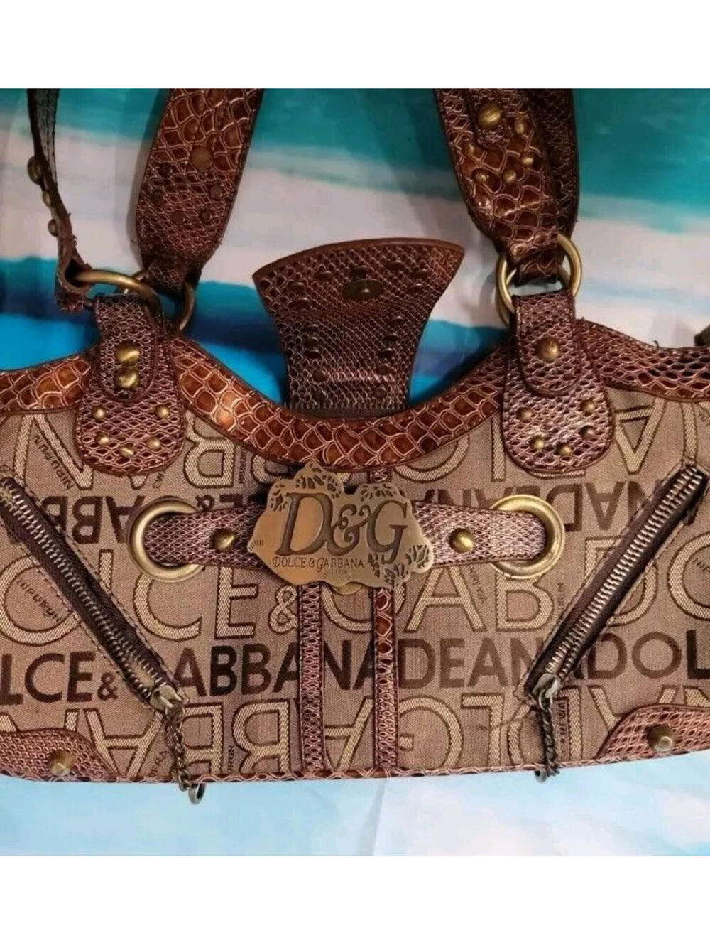 Dolce & Gabbana Vintage Brown Big Logo women's Western Shoulder Bag EUC - Picture 13 of 14